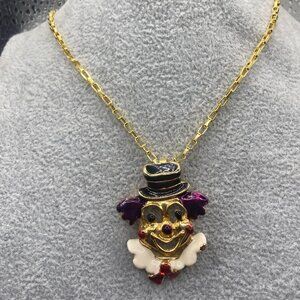 Handmade Clown Head Necklace in Gold Color